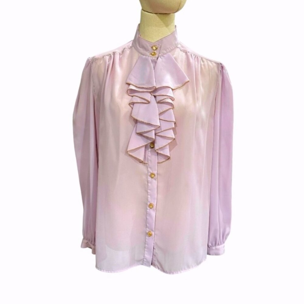 VTG 70s Lloyd Williams Sheer Blouse Size READ M? Ruffle Front Romantic Fairycore